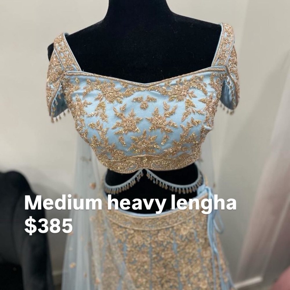 Exquisite Gold Embroidered Blue Wedding Dress